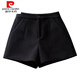 Pierre Cardin Knitted Black Shorts Women's Autumn and Winter 2025 New Woolen High Waisted A-Line Wide Legs Versatile Outerwear Woolen Boot Pants Black S 26