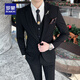Luo Meng Suit Men's Groomsmen and Grooms Business Casual Slim Small Suit Jacket Four-piece Wedding Suit Men's Black (Suit, Trousers) One Button XL
