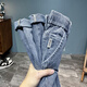 
2025 spring and summer thin elastic waistless jeans men's lace-up simple loose large size casual elastic harem pants light blue 2385 thin model 33 (recommended 145-155Jin [Jin equals 0.5 kg])