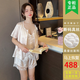 维多利亚的格调新款带胸垫真丝睡衣女夏季短袖短裤三件套感性感吊带家居服可外穿 6624【带胸垫三件套】 L