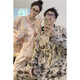 Mobeihai star couple pajamas spring and autumn long-sleeved pure cotton cartoon Japanese ins style men's and women's home wear two-piece set TM-2278 Black Stitch L male