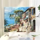 Best home digital oil painting diy landscape flower hand-painted oil painting coloring living room decorative painting children's hand-painted animation hanging painting coast cafe 50*40cm stretched solid wood inner frame set
