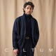 CULTUM 1500g whole wool autumn and winter thick heavy green fruit collar sweater men's coat long-sleeved formal wear brown L