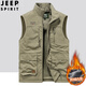 JEEP SPIRIT秋冬季加绒保暖背心钓鱼马甲男多口袋摄影马夹外套 灰色 677A款 加绒 3XL 建议165-180斤