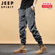 Jeep Spirit Casual Pantals Men's Work Vêtements Spring and Automn Men's High Street rétro polyvalent pantalon sportif de grande taille Fat Man facile à battre MQF679 Gray 28 Taille égale
