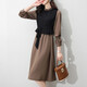 Shanidoluo large size women's clothing fat sister spring and autumn style slimming medium length fake two-piece fat mm belly-covering chiffon dress 16788 khaki 2XL recommended 120-140Jin [Jin equals 0.5 kg] to wear