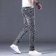 
Woodpecker jeans men's ripped slim feet Korean style trendy summer new style trousers stretch casual versatile pants men QQN1048 smoke gray 28