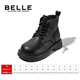 Belle's Children's Shoes Girls Martin Boots Autumn New Single Boots Boys Style British Short Short Boots All-Match Leather Boots Obsidian Black-Single DE3882 28