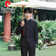 Pierre Cardin New Chinese-style Chinese tunic suit, Chinese-style stand-up collar, Chinese-style suit suit, men's wedding engagement suit, dress knitted, black, two-piece suit, top + pants 2XL