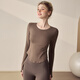 LULU CENTURY Autumn and Winter round neck running sports long-sleeved T-shirt women's slim slim yoga clothing top Pilates training fitness clothing chestnut brown L