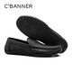 Qianbaidu 2025 men's toe layer sheepskin business casual leather shoes comfortable slip-on beanie shoes loafers black 40
