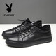 Playboy casual leather shoes men's new lightweight breathable first layer cowhide sneakers soft sole soft surface wear-resistant elastic band men's single shoes black 42