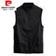 皮尔卡丹（pierre cardin）夏季薄马甲男士韩版潮流百搭马夹立领休闲坎肩镂空网眼外穿背心 黑色 3XL