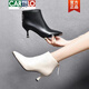 CARTELO 2025 new autumn and winter thin heel leather short boots full cowhide pointed high heels women's small heel Martin boots spring single boots black-single 34