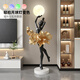 Palm tree Italian abstract sculpture floor lamp ballet girl art large ornament hotel lobby beauty salon entrance decoration ballet girl floor lamp-black gold/height 95cm
