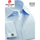 皮尔卡丹（pierre cardin）男士大领法式衬衫修身双扣高领新郎服双叠袖正装长袖衬衣袖扣青年 CXW12006白色(父亲节礼物) 43