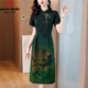 
Pierre cardin brand Xima Xiangyunsha dress for women 2025 new style mom temperament dress imitation silk modified cheongsam day red JY-9906 4XL