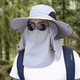 Muchiston sun hat men summer outdoor sun protection hat men mountaineering sun hat neck protection UV fishing fisherman straw hat dark gray [big hat brim + mask] one size - mask can be removed
