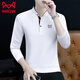 Catman long-sleeved Polo shirt men's spring and autumn round neck top solid color youth casual wear slim bottoming shirt