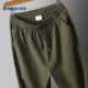 ROMON casual pants men's summer loose sports straight pants ice silk elastic nine-point pants men's clothing 718 military green M