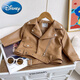 Disney (Disney) Girls Leather Jacket 2024 Autumn New Children's Style Korean Style Baby Motorcycle Jacket Spring and Autumn Jacket Top Black Motorcycle Lapel Leather Jacket 90 Tag 90 Suitable for 90cm