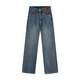 Markyinxiang verdickte warme Jeans für Frauen im Herbst und im Winter lose Design Ledermarke hohe Taille gerade plus Samtboden mit weit langen Hose Retro Blau [verdickt] plus Samt HN684-2 plus Samt S