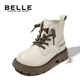 Belle's Children's Shoes Girls Martin Boots Autumn New Single Boots Boys Style British Short Short Boots All-Match Leather Boots Obsidian Black-Single DE3882 28