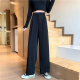 Clever black suit pants for women in spring and autumn thin Korean style high waist drooping and slimming straight loose wide-leg floor casual trousers 1047# [Black one button] M [Suggested 94-108Jin[Jin equals 0.5 kg]]