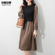 Shanidoluo large size women's clothing fat sister spring and autumn style slimming medium length fake two-piece fat mm belly-covering chiffon dress 16788 khaki 2XL recommended 120-140Jin [Jin equals 0.5 kg] to wear
