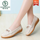 Pájaros carpinteros primavera y verano Nuevo cuero genuino plano platero zapatos de mamá de cabeza redonda para mamá suaves zapatos de frijoles suaves suaves zapatos individuales para mujeres vaca 6630 blanco 35