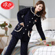 Pajamas de Langsha para mujeres en el terciopelo de coral espesado de invierno Spring cálido de algodón de algodón y franela de otoño para el hogar del hogar H18 L6625 Azul oscuro Rose Estilo extendido XL 115-135Jin [Jin equivale a 0.5 kg]