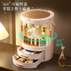 Cosmetics storage box with LED mirror, dust-proof, large-capacity rotating makeup box, dressing table storage rack, ivory white, no light, portable