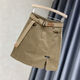 Pierre Cardin Falda corta de falda para mujeres en el otoño Nuevo empacado de cadera corto de cintura alta y anti-exposición A-linewear de mezclilla de mezclilla [calidad] 5012-khaki + corbata s Recomendada 85-95Jin [Jin equivale a 0.5 kg]