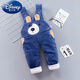 Disney children's overalls autumn and winter 1-3 year old baby thickened thermal pants for boys and girls one-piece open crotch overalls cotton pants sky blue open crotch pants 100 recommended height 85-95