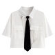 Qimai Korean retro college style girls suit 2023 summer sweet and cool suit female students Korean loose college style lining black shirt + skirt 1389# XL Recommended 125-140Jin [Jin equals 0.5 kg]