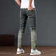 
Mingshisha 2024 new trendy printed contrasting jeans for men's thin stretch slim feet slim casual pants trendy brand DQ-826 trousers 28 [waist circumference 2 feet 1]