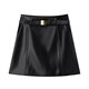 PEACEBIRD Women's Skirt Leather Skirt Fashionable Texture Spring and Autumn Women's Versatile A-Line Skirt Black S