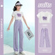 Nickybaby Girls Set Kinder Sommer 2025 Neue modische Mädchen mittelgroße Kinder Sport Kurzarm Kinderkleidung Zweiteiler Set 15009 Purple 9922 White [Set] 120