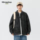 MMOPTOP American PU leather baseball jacket men's spring and autumn trendy handsome work jacket top 6211 black M