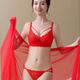 Modal underwear women's red zodiac year women's underwear set lace sexy wire-free push-up four-breasted bra set sweet suit red 80B 36B thickness can be noted