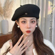GLO-STORY French beret women's autumn and winter literary retro painter's hat with versatile temperament and face-showing little pumpkin hat black