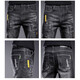 
AEMAPE jeans men's spring and summer slim elastic small feet casual long pants men's clothing 2025 black new trendy brand TJ_6636 black 31