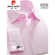 皮尔卡丹（pierre cardin）男士大领法式衬衫修身双扣高领新郎服双叠袖正装长袖衬衣袖扣青年 CXW12006白色(父亲节礼物) 43