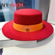 NY-NYM Sombrero de Jazz de Lana de Moda Retro de Estilo británico Sombrero de Mujer Marca de Moda Sombrero Plano de Todo fósforo de la alta sociedad francesa Sombrero Blanco + Banda Negra M (56-58 cm)