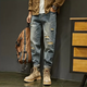 Yirancheng a déchiré un jean pour hommes et l'été minces minces et polyvalents American Retro Washing Pussy Handsome Harlan Pantalon neuf points Pantalon Men's Retro Blue 30 [Recommandé 110-120 Jin [Jin est égal à 0,5 kg]]]