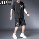 JEEP SPIRIT肥佬冰丝速干T恤男胖子加肥加大码男装夏季休闲运动短袖短裤套装 黑色9922套装 收藏加购优先发货 7XL 250-275斤