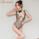 Europäische und amerikanische sexy Dessous Damen Frauen transparente Strümpfe Sexy Uniform verlockende Hosenträger einteilige schwarze Strümpfe Anzug großer weißer Gaze Rock Strumpfband + Tanga + Oberschenkelstrümpfe alle Größe