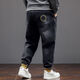Fei Shimi Autumn New Fashion Brand Elastic Small Foot Jeans Fat Loose and All-Match Pants Elastic Waist Fat Pants 300 Jin [Jin equals 0.5 kg] Black 9901 XL 1 (130-150 Jin [Jin equals 0.5 kg])