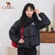 Camel 660 high-coat down jacket for women short thickened windproof hooded bread down jacket for women 724CA6B601B, Phantom Black, Women S