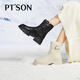 Baitiansong Petinson Cowhide kurze Stiefel für Frauen im Winter neuer dicker Slim und Woll warme Schneestiefel für Frauen schwarz 37
